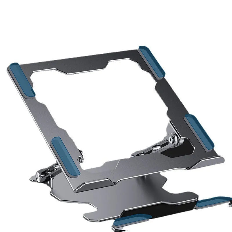 Grey aluminum laptop stand with adjustable angle and hollow heat dissipation design
