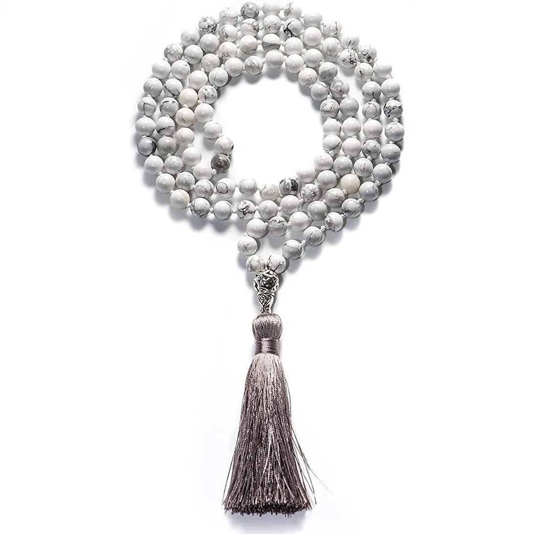 Agate geometric tassel necklace with amethyst blue pattern and multiple coloured stones at 95-100cm length