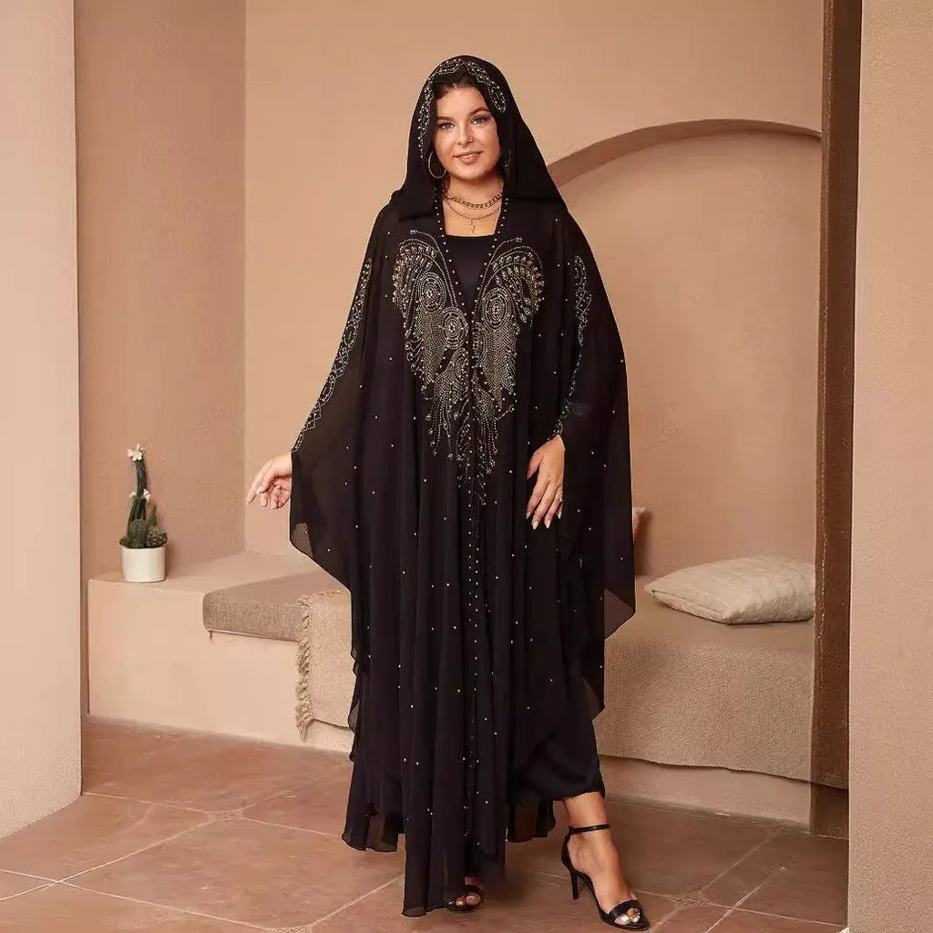 Muslim style rhinestone beaded high density chiffon cape shawl in purple black red blue yellow pink colours 135-175cm length