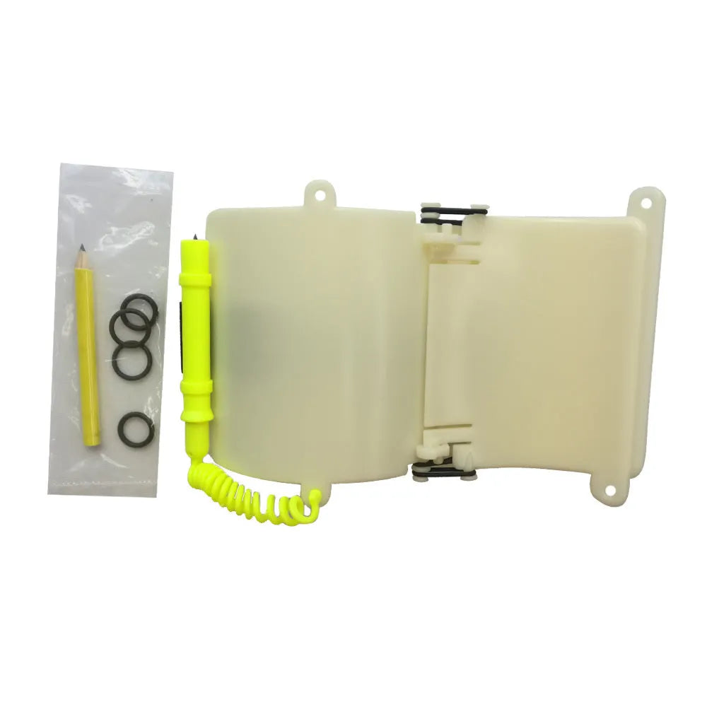 White luminous underwater writing wristboard for diving with pencil and spare O-ring