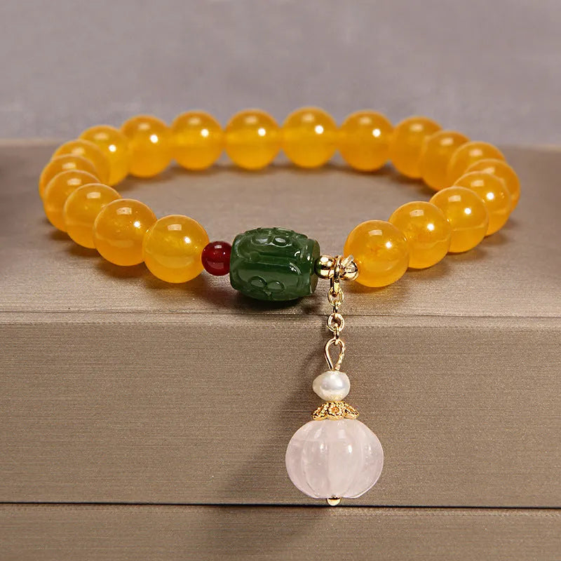 Yellow agate crystal women's bracelet with gold silk detailing, Japanese and South Korean style