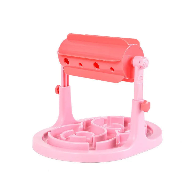 Blue rotatable slow feeder dog toy made of ABS plastic, top view showing leakage holes