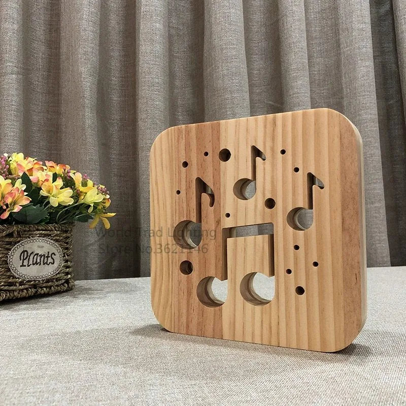 Wooden LED atmosphere lamp with warm white light USB powered measuring 19x19x3 cm