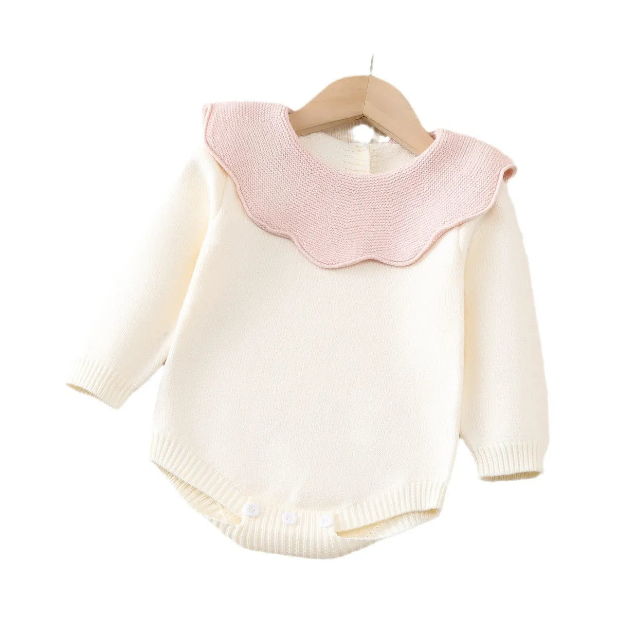 Beige long sleeve knitted triangle jumpsuit romper for baby girls suitable for 73-110cm height