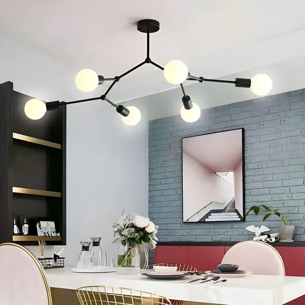 Iron chandelier ceiling lamp with multiple light heads in Nordic black or white finish