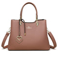 Women's multi-compartment PU leather messenger bag in urban simplicity style, shown in various colours.