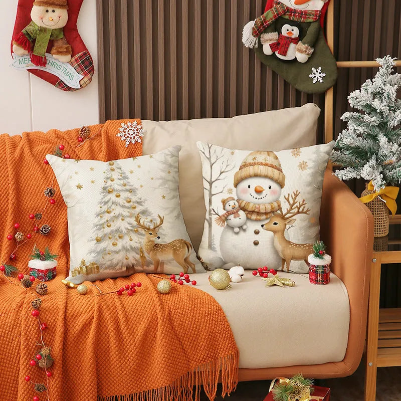 Modern simple linen cushion cover 45x45cm in multicolor for Christmas couch decoration