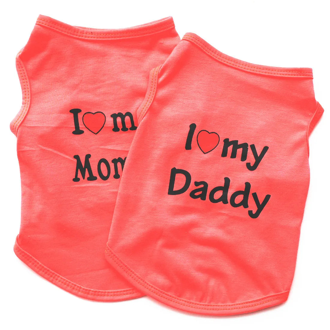 Polyester pet vest with Love Mom print in pink colour for small dogs