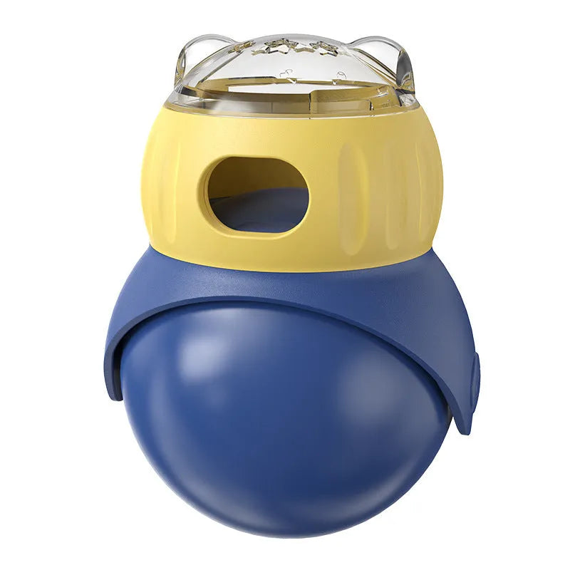 Morandi yellow and blue owl-shaped self-service cat puzzle feeder toy