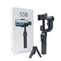 Black three-axis handheld gimbal stabiliser for mobile phones with tripod accessory