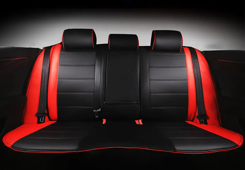 Cow leather car seat cover in black with red line binding style