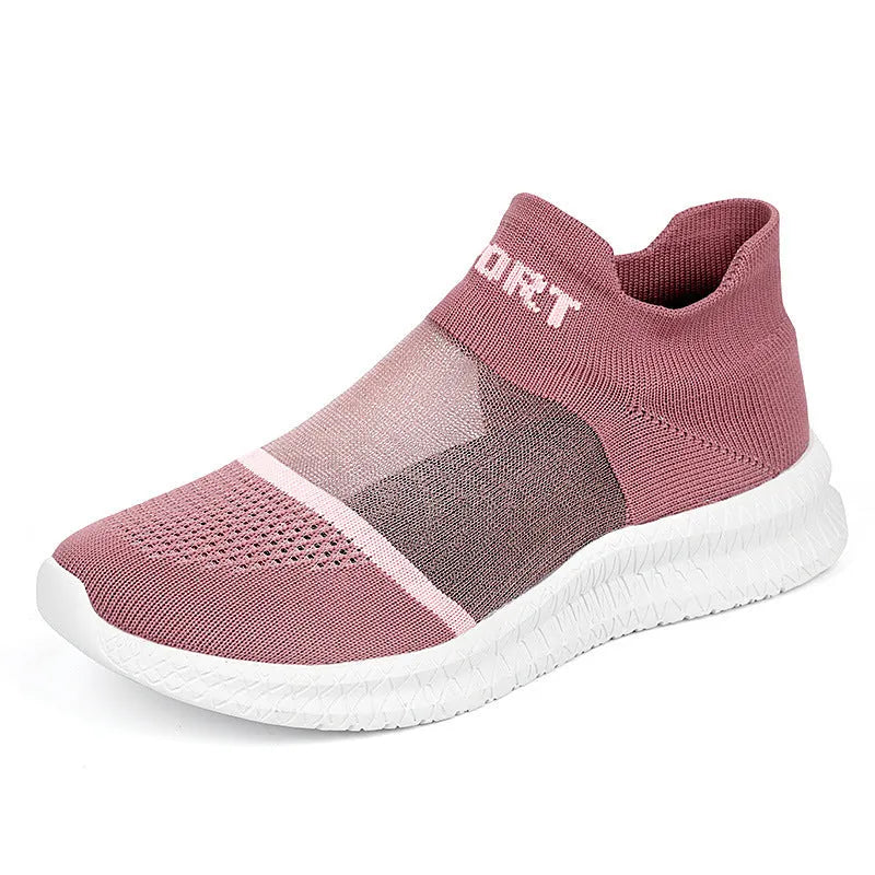 Flyknit casual sock shoes in khaki colour with lace-up fastening and round toe