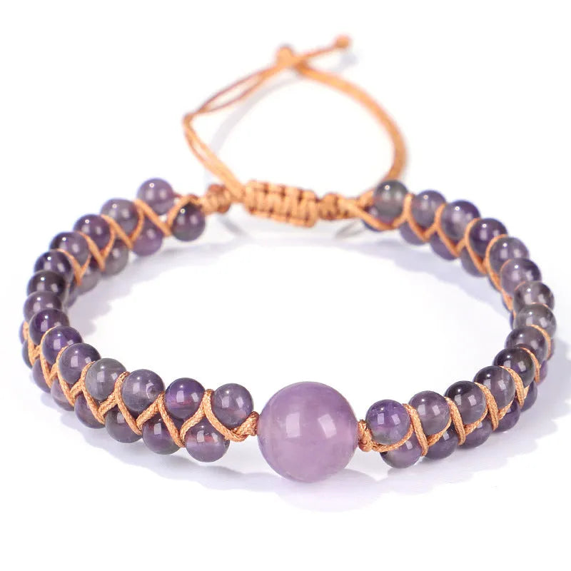 Handmade geometric woven pull bracelet in blue Tigereye stone with visible banding patterns