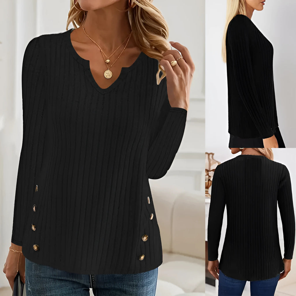 Casual solid colour button sweater knitted in polyester fabric with regular sleeves
