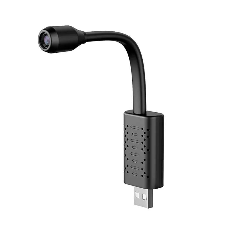 Black V380 wireless USB security camera with compact rectangular design for indoor monitoring
