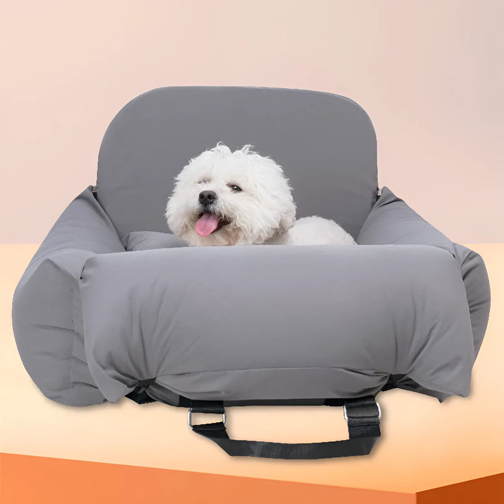Pet car carrier in light grey with waterproof fabric and PP cotton cushion, 60x50x55cm