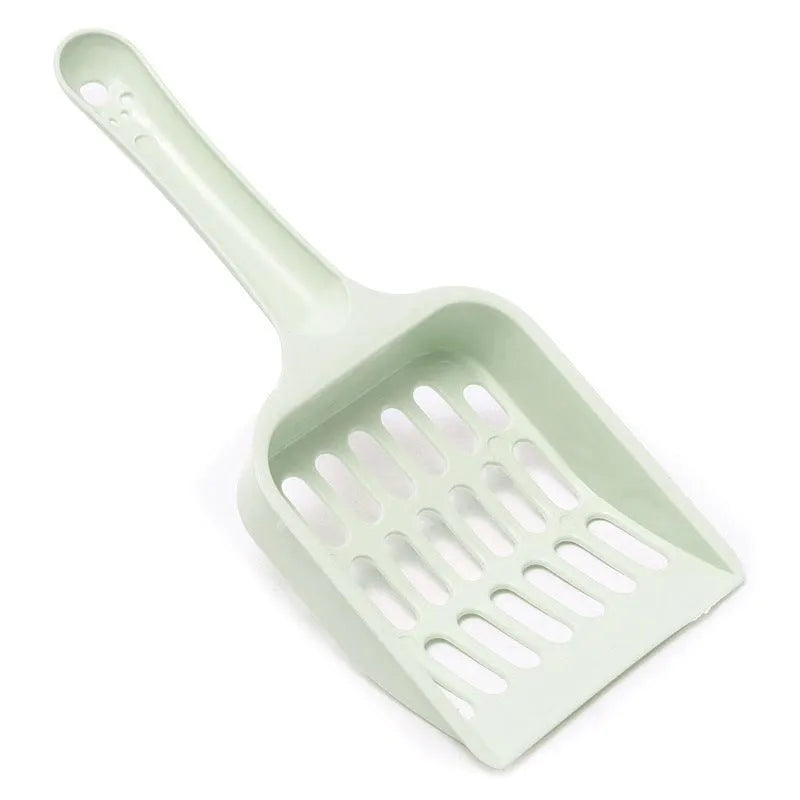 Blue plastic cat litter scoop tool on a white background.