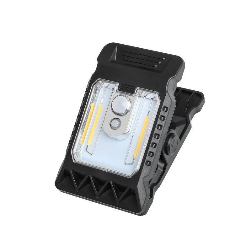 Compact white motion sensor clip lamp with intelligent human body induction.