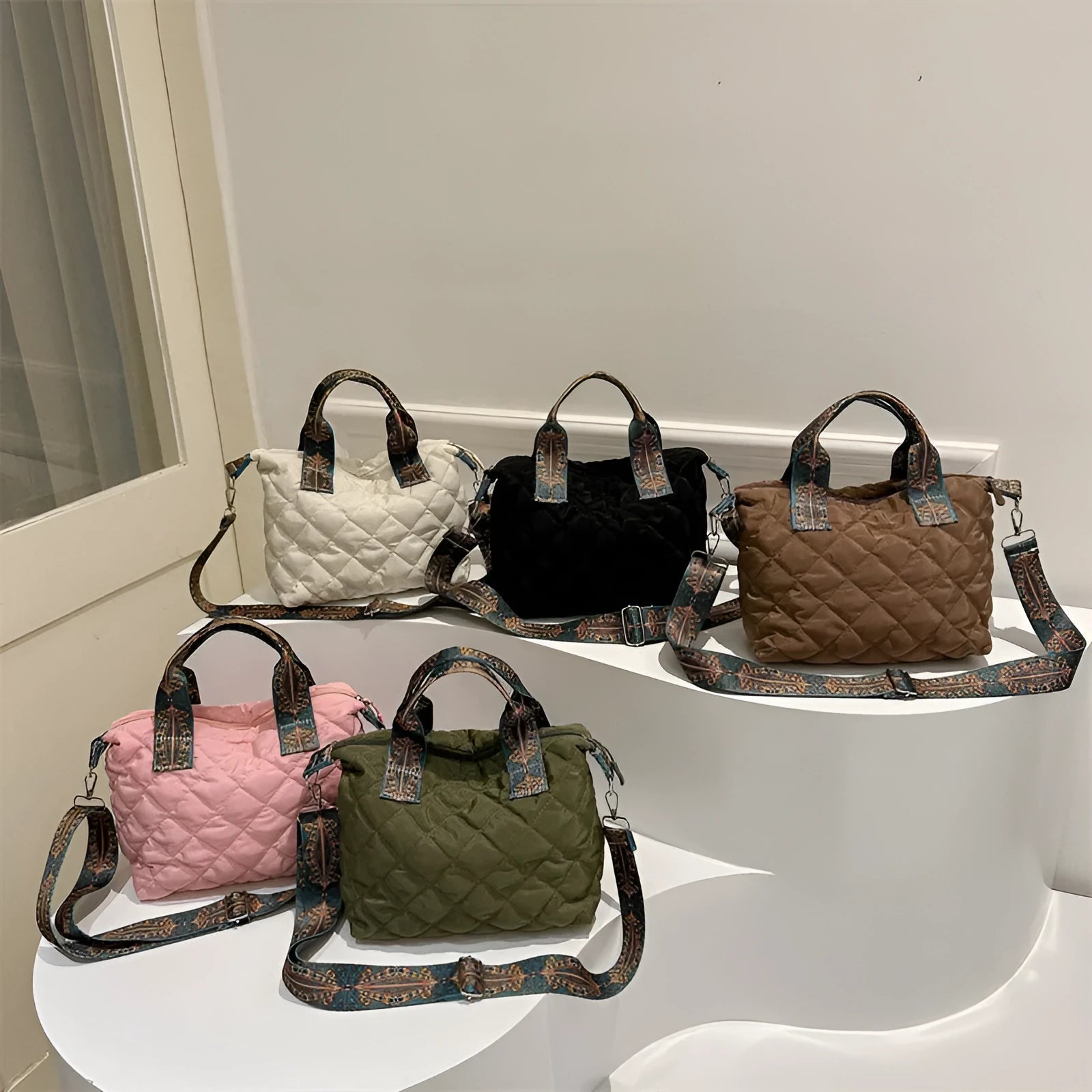 Oxford cloth shoulder messenger bag in horizontal square shape with single strap and sandwich pocket