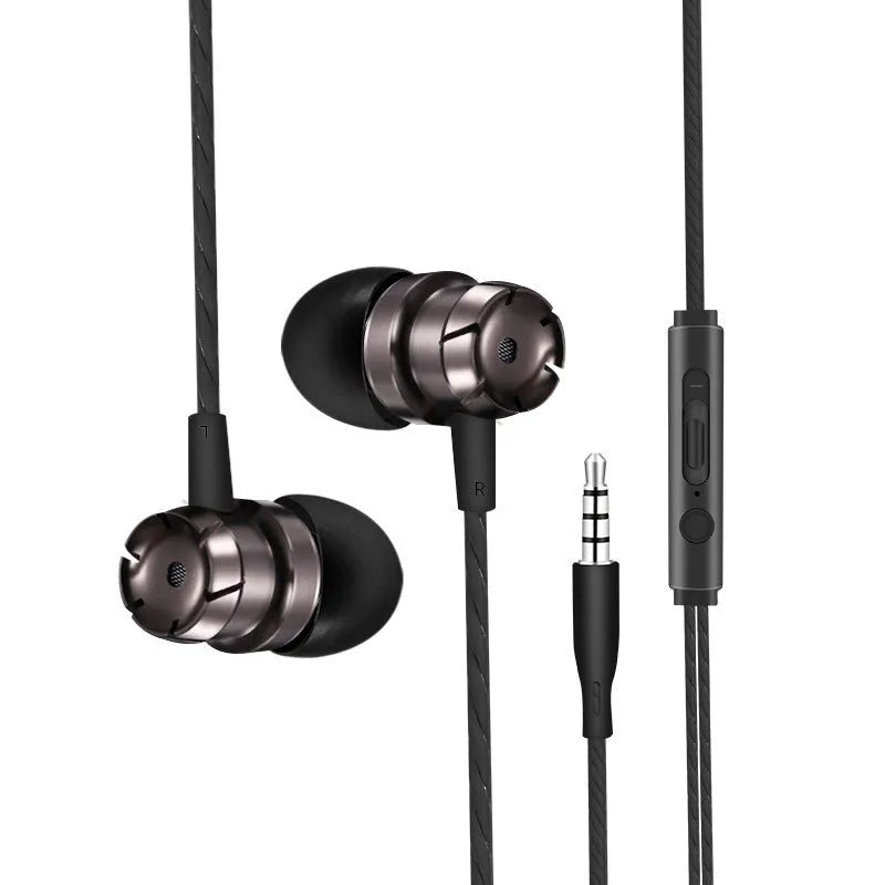 Metal turbo in-ear wired headphones with a 3.5mm plug and microphone in multiple colour options.