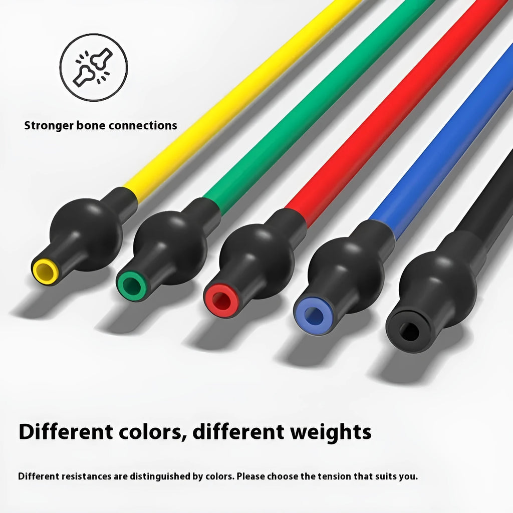 Adjustable chest expander tension rope in five resistance colours: yellow 10LB, green 15LB, red 20LB, blue 25LB, black 30LB