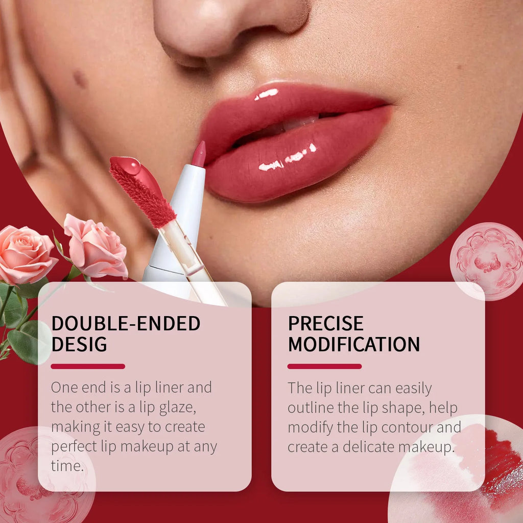 Double-headed lip liner and lacquer pen with three lip colour shades