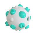 Dog teething chew toy ball with serrated bumps in blue, green, and yellow options