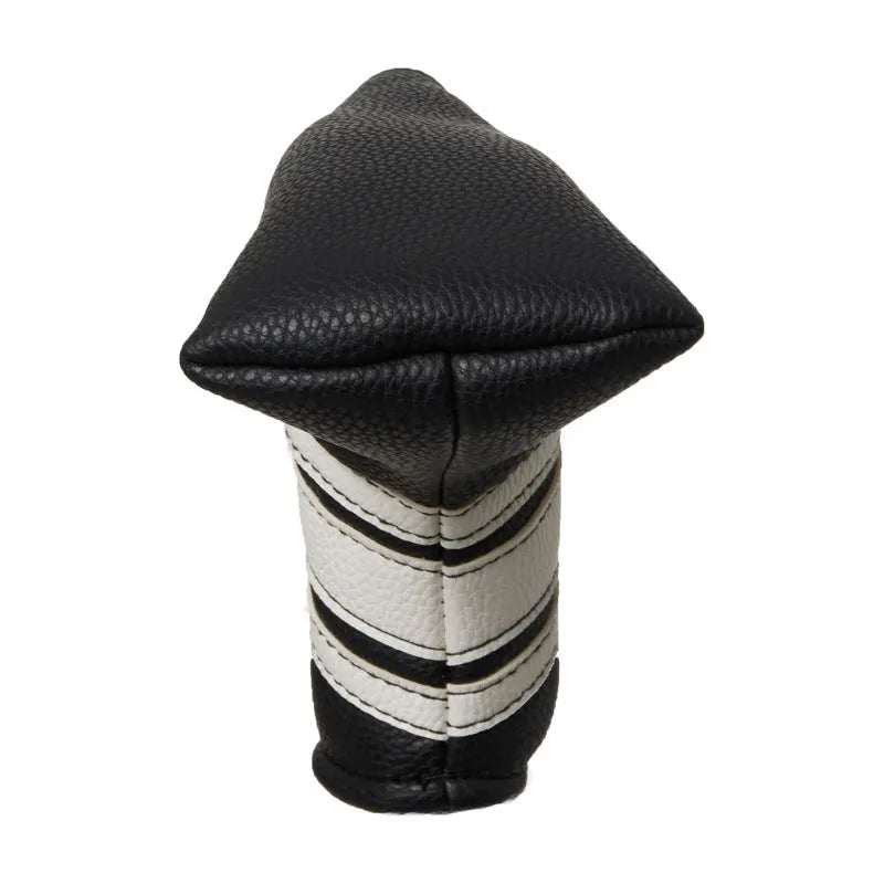 Black PU leather golf club head cover, a protective push rod sleeve.