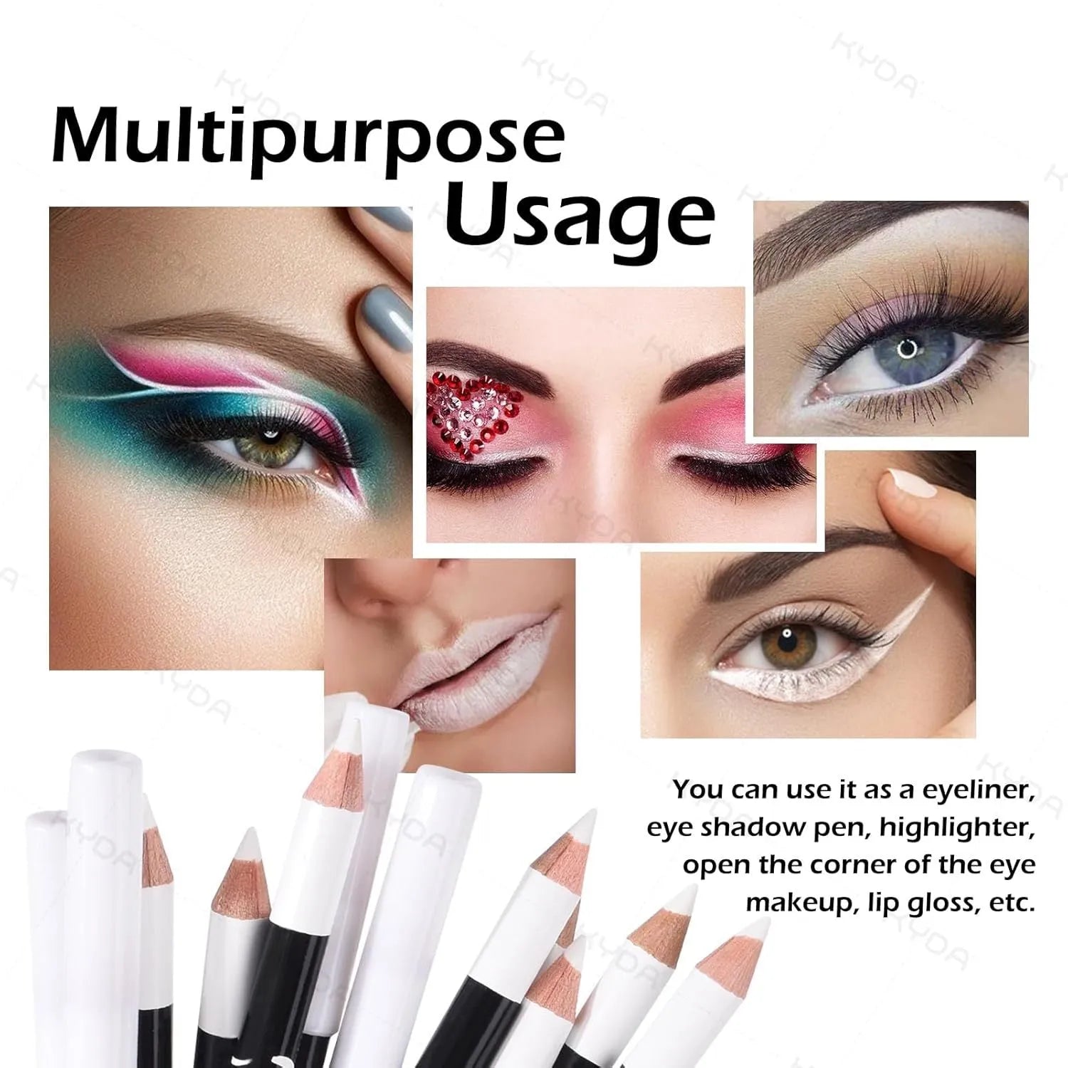 12 white and black retractable eyeliner pencils with sharpener for waterproof makeup application
