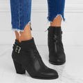 Plus size short boots with 7cm heel and side zipper in solid color