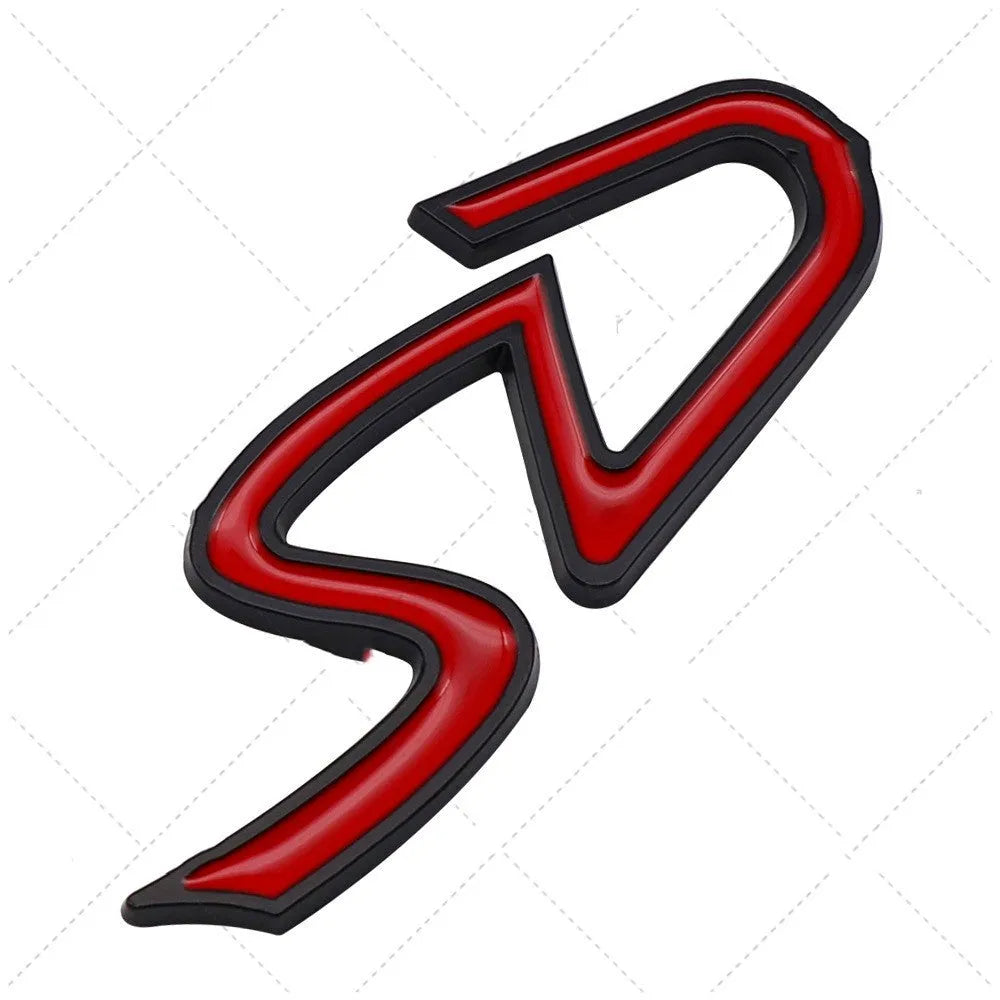 SD metal car bumper sticker in red and black colour option showing vehicle decoration application