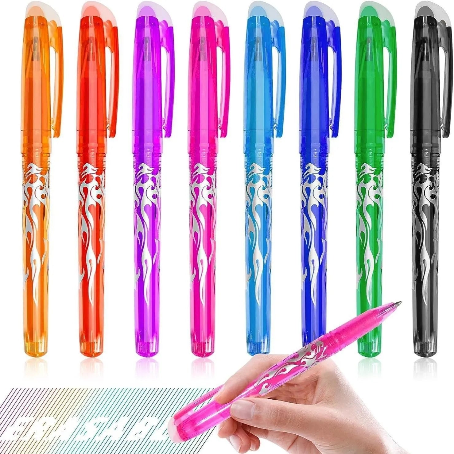 Heat-erasable gel pen with plastic shell and stainless steel nib in 0.5mm or 0.7mm tip options