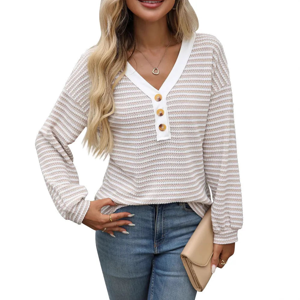 Women's V-neck patchwork pullover top in polyester fabric available in five colours