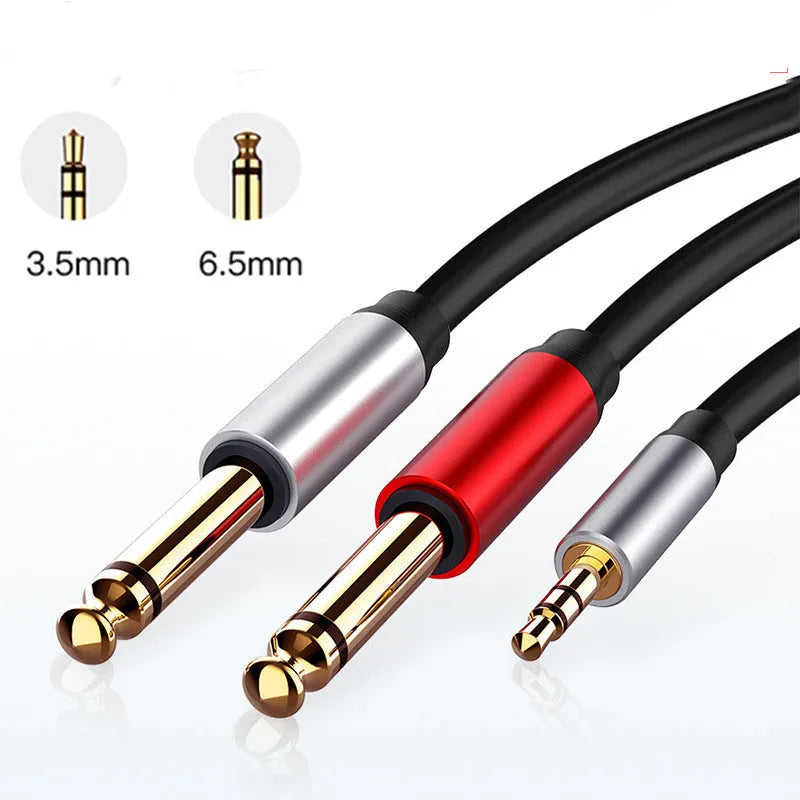 3.5mm to 6.5mm male-to-male stereo audio cable with gold-plated connectors