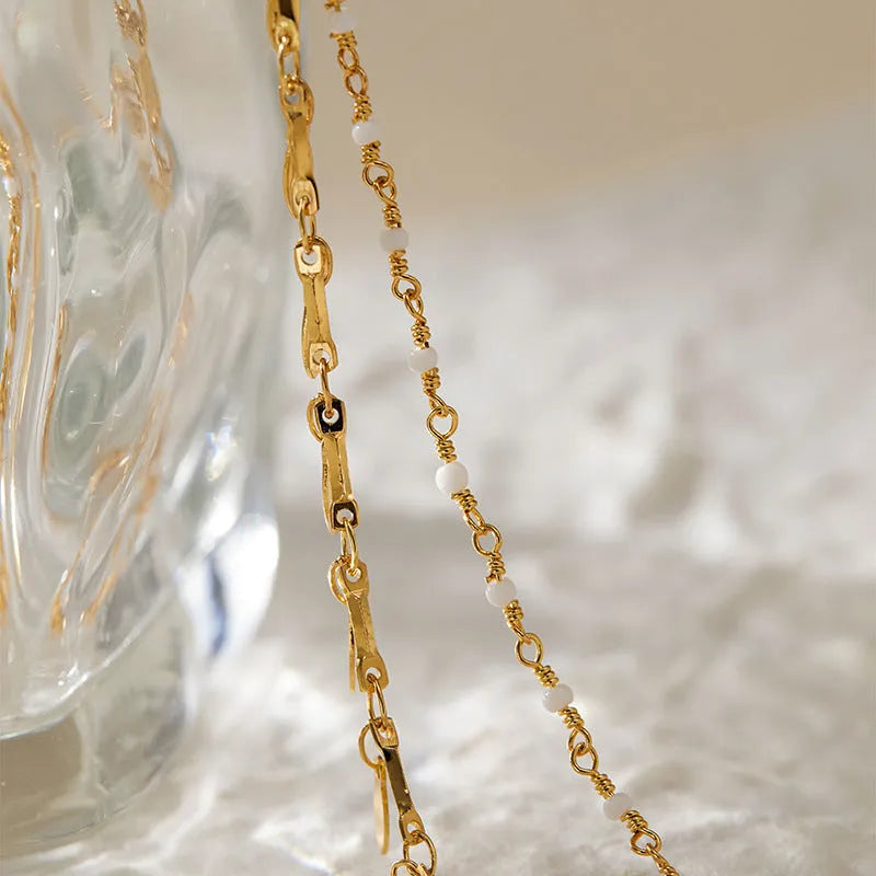 Beach layered retro copper plating 18K real gold anklet with ornament inlay for women