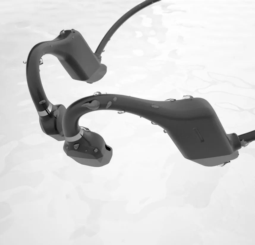 In-ear open-ear wireless sports headphones in black, grey, and red colours with ear-hook design for running