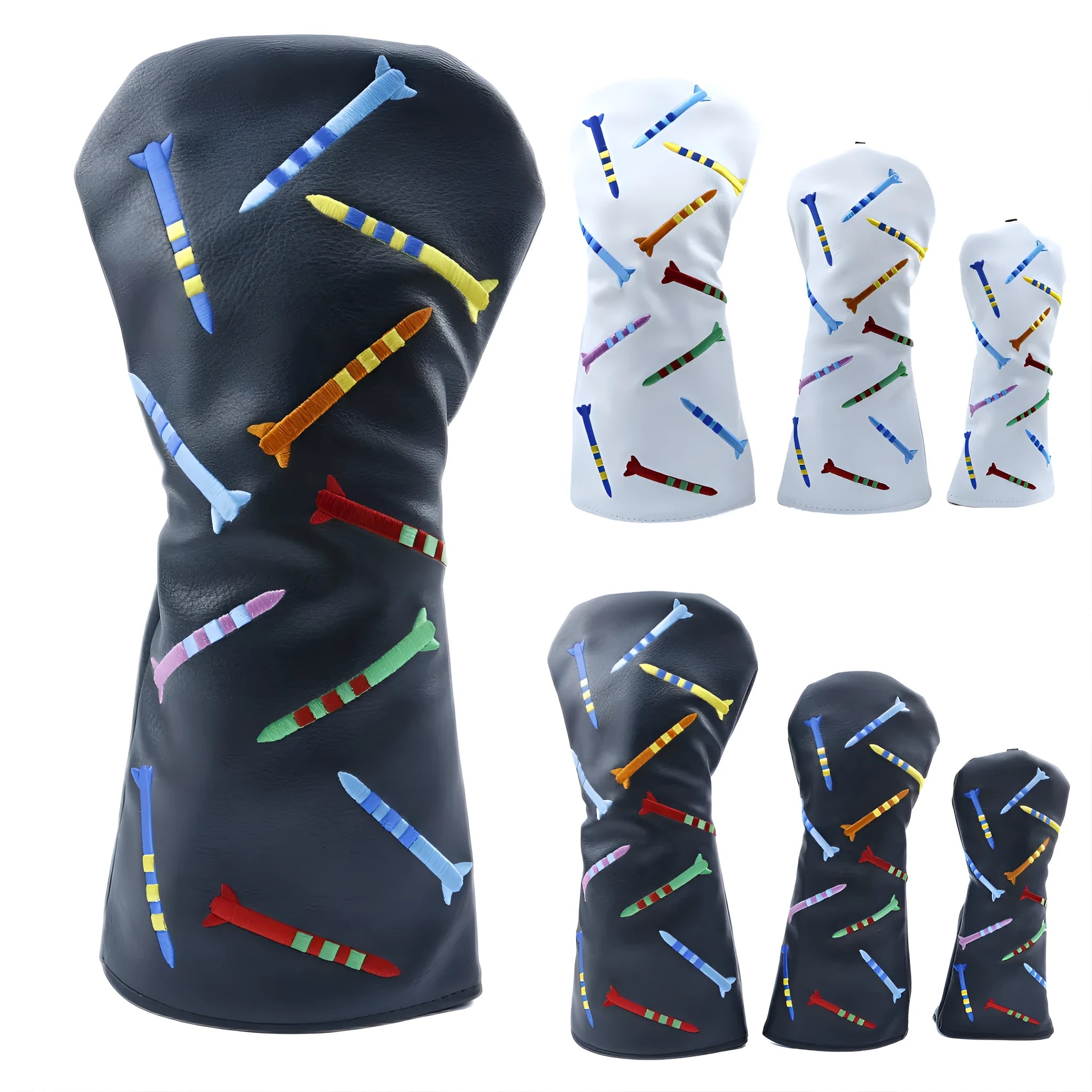 Golf club wooden pole sets in three sizes with black or white colour options