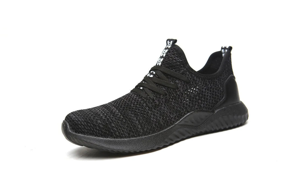 Low-top work safety shoes with steel toe cap and anti-static EVA soles in black colour.