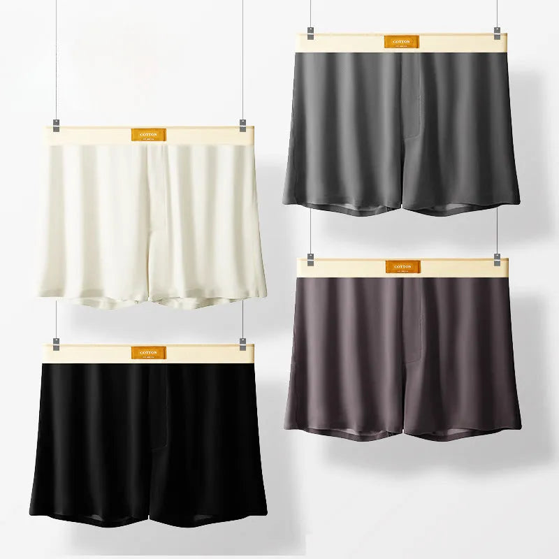Three pairs of men's solid colour ice silk underwear in loose fit mid-waist design