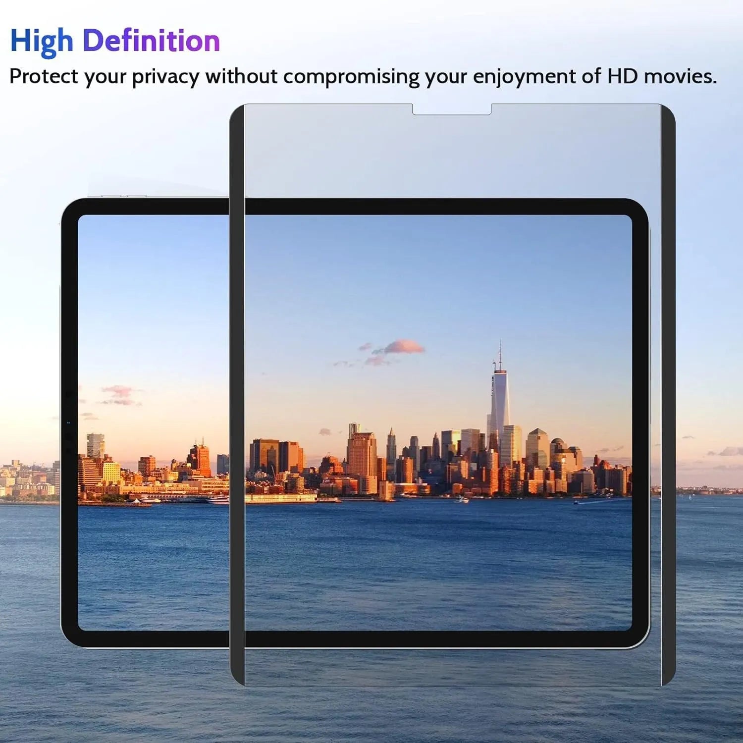 Magnetic anti peeping film for iPad with paper-like texture and optional storage clip on packaging colour card