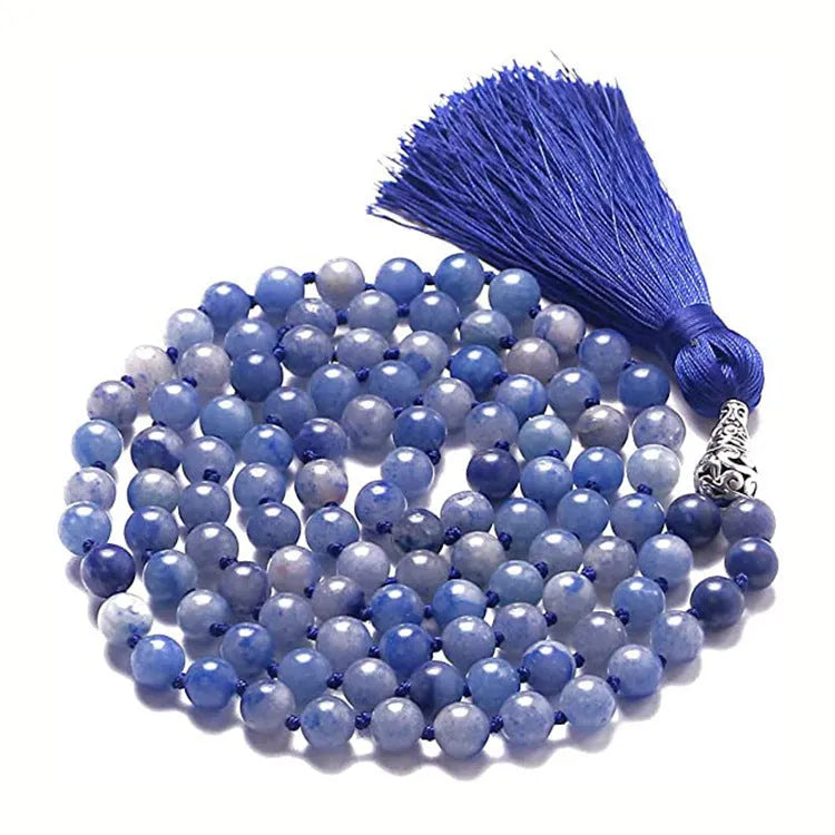 Agate geometric tassel necklace with amethyst blue pattern and multiple coloured stones at 95-100cm length