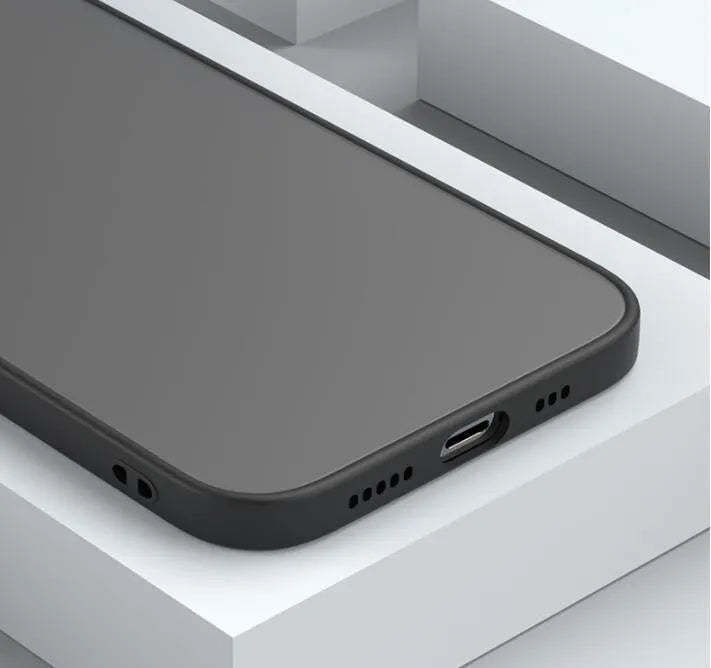 Fine hole skin-sensing frosted hard phone case for iPhone on a solid colour background.