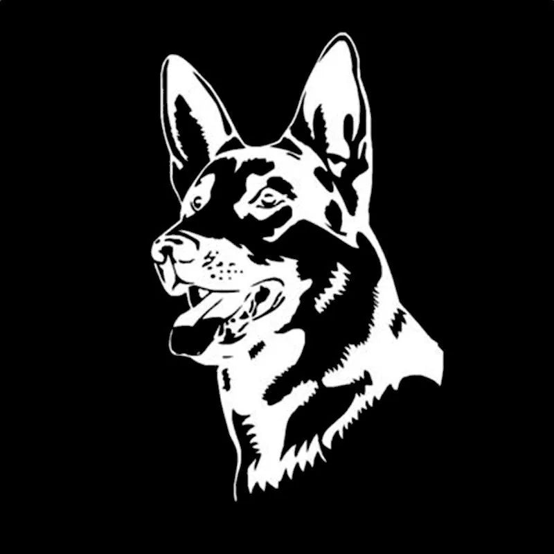 Reflective vinyl car sticker featuring an Alsace Shepherd hunting dog, measuring 13 by 8 centimetres.
