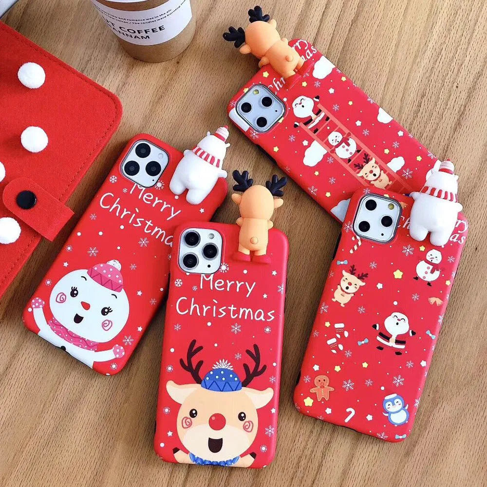 Christmas-themed silicone back cover case for iPhone on a festive background.