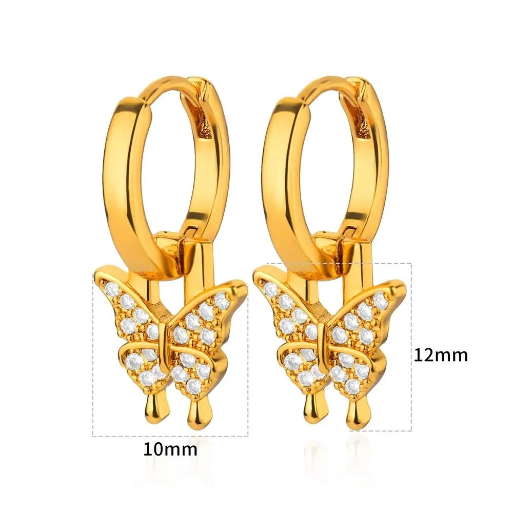 Women's geometric butterfly earrings with heart and star shapes in copper with diamond treatment
