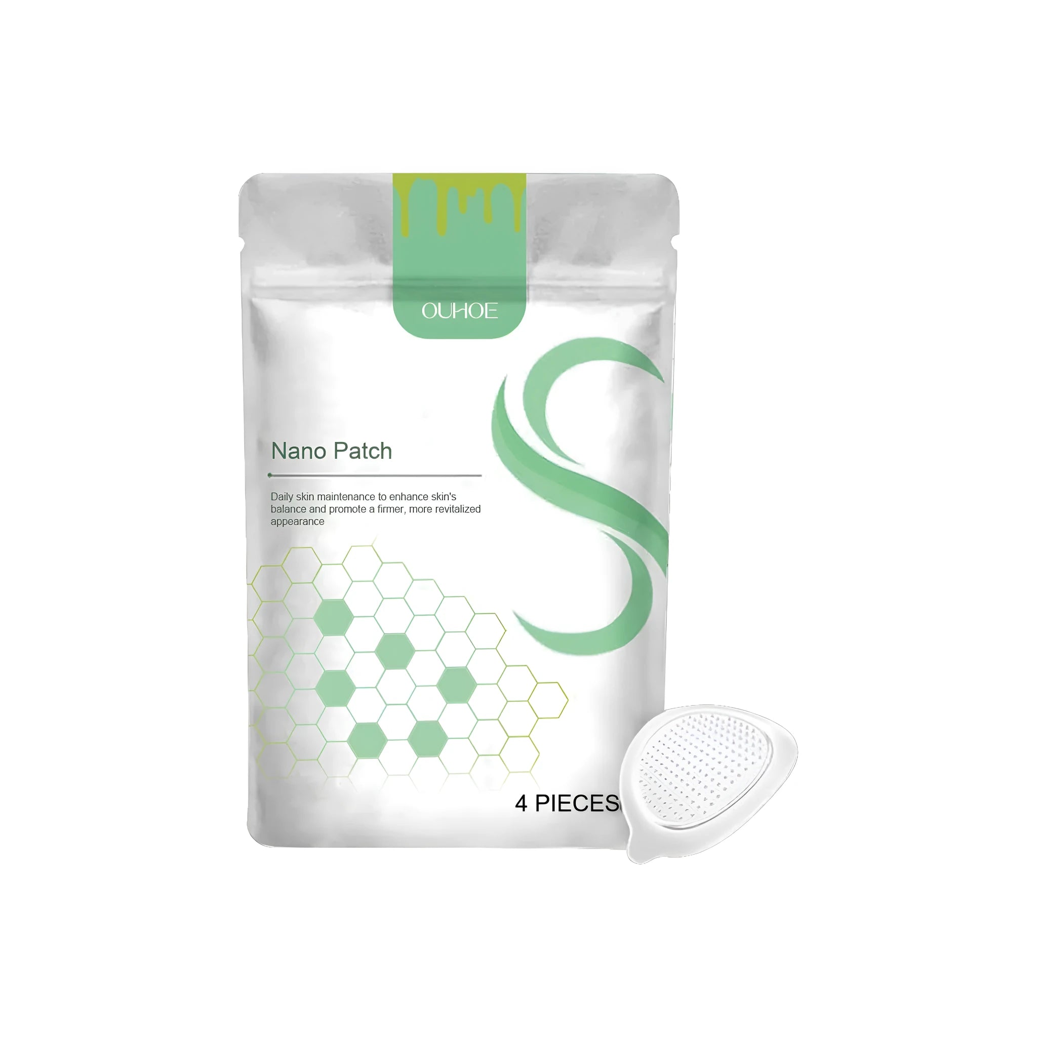 Four micro needle body shaping care patches from a pack, for topical skin application.