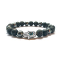 Handmade stone beaded bracelet 8mm beads 18-19cm circumference electroplated alloy silver colour