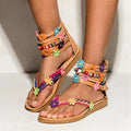 Ethnic style beaded petal sandals with round toe and floral decoration in various sizes
