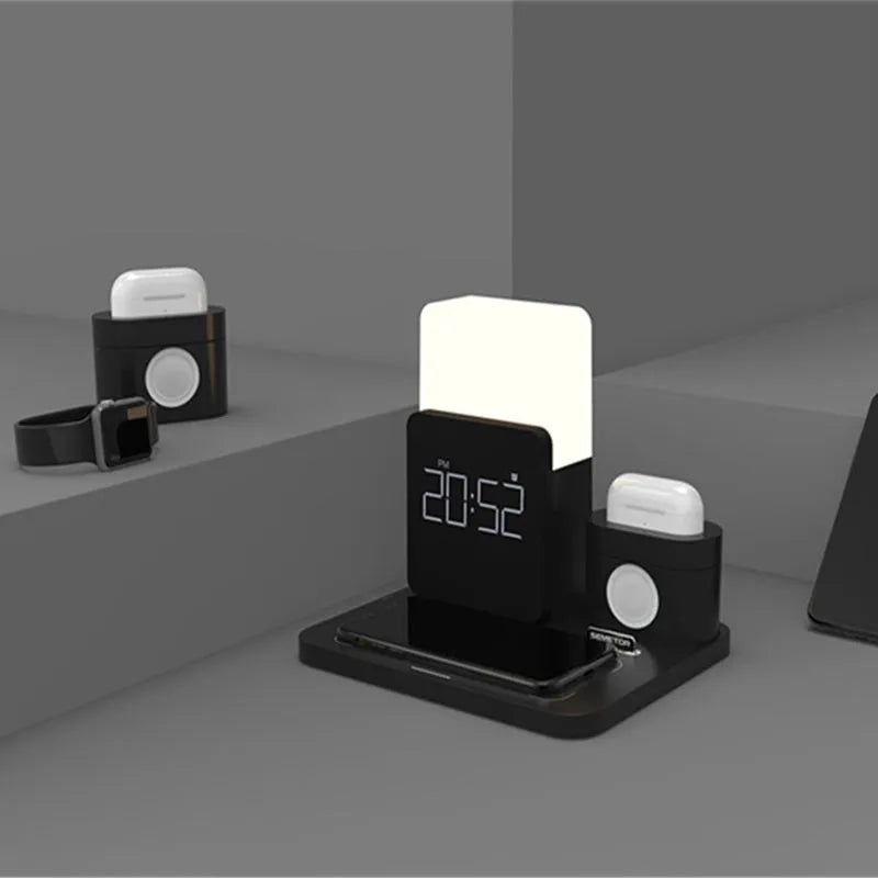 3-in-1 Qi wireless charging stand in dark green, light green, and black colour options