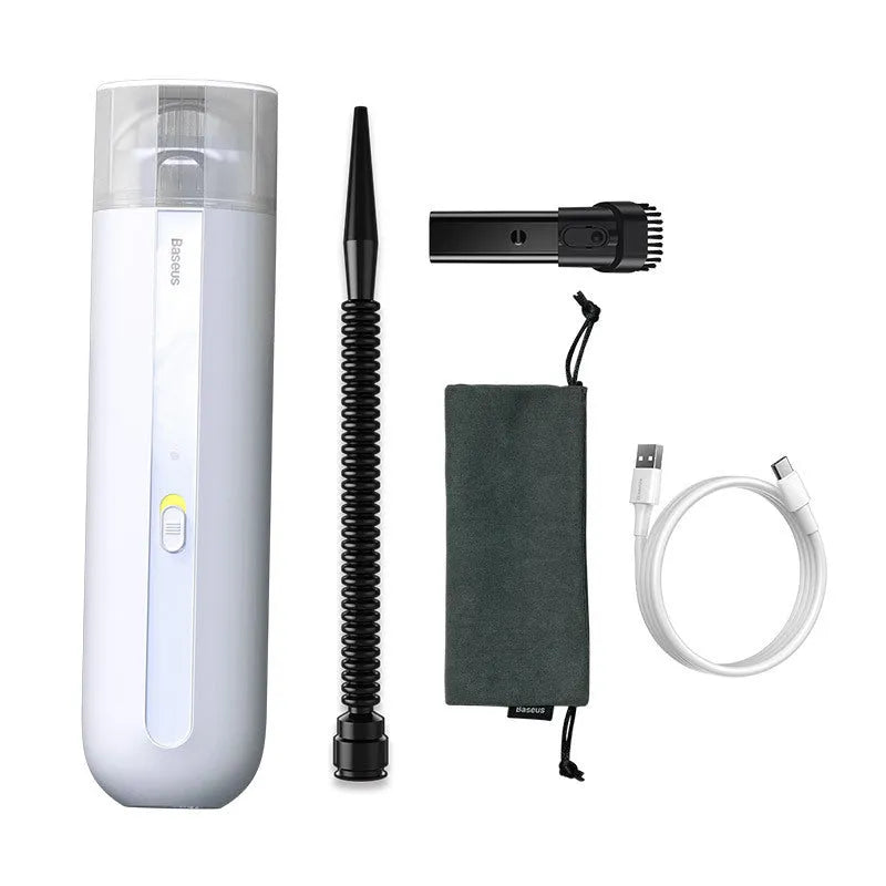 BASEUS wireless handheld car vacuum cleaner in black, white, or green with blowing hose attachment